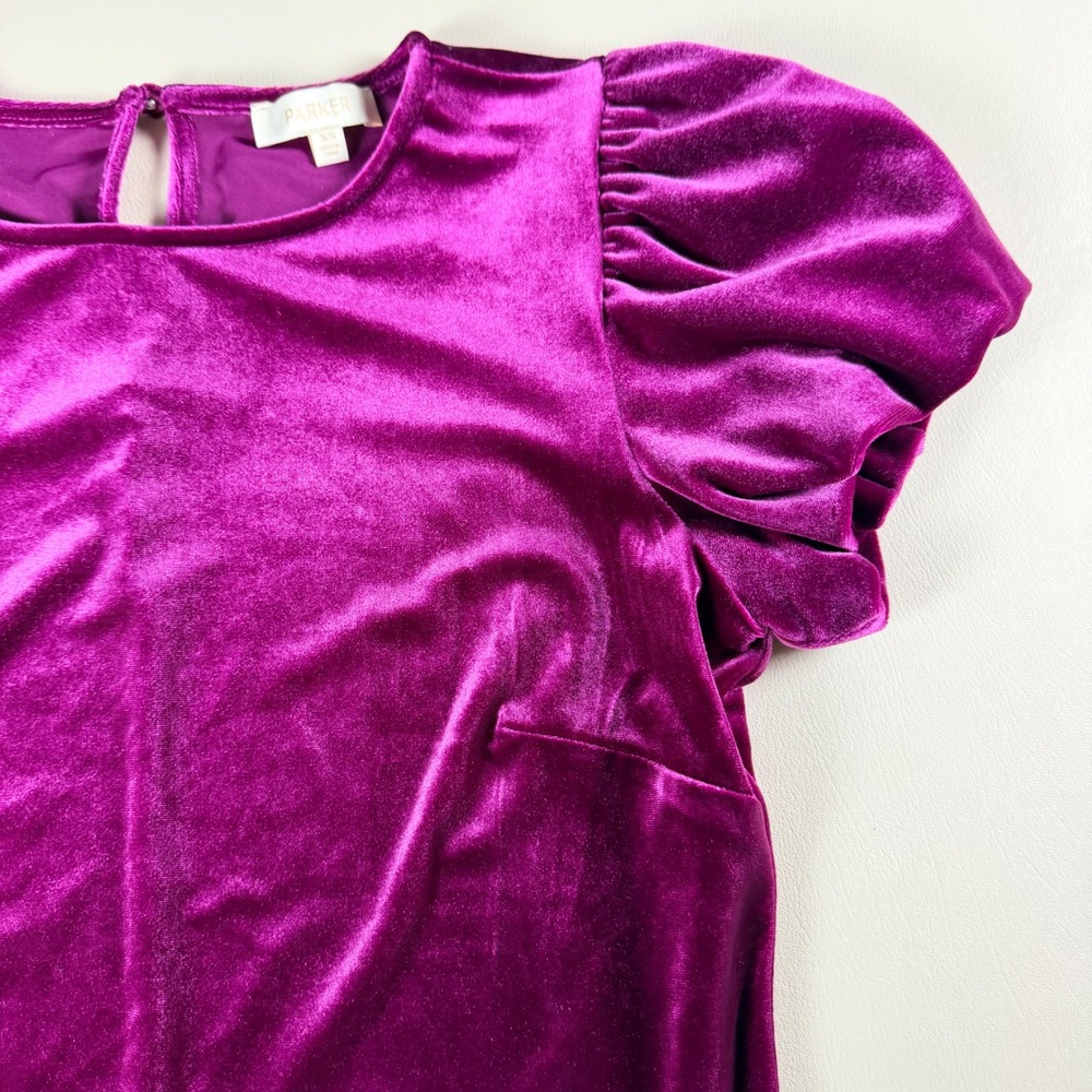 Parker Purple Velvet Puff Sleeve Top XS Magenta Coquette Holiday Party Blouse - Picture 3 of 8